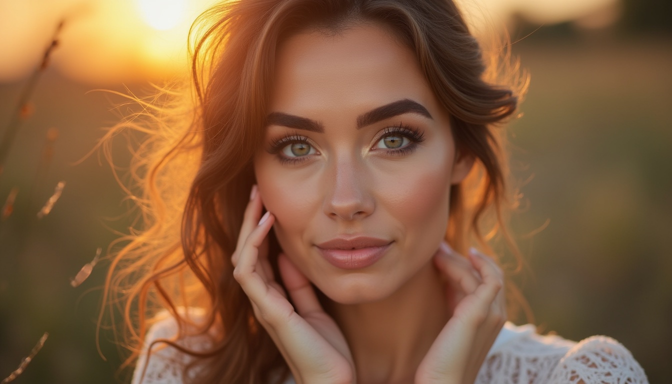 Femeie cu sprâncene pudrate perfect definite și machiaj natural elegant