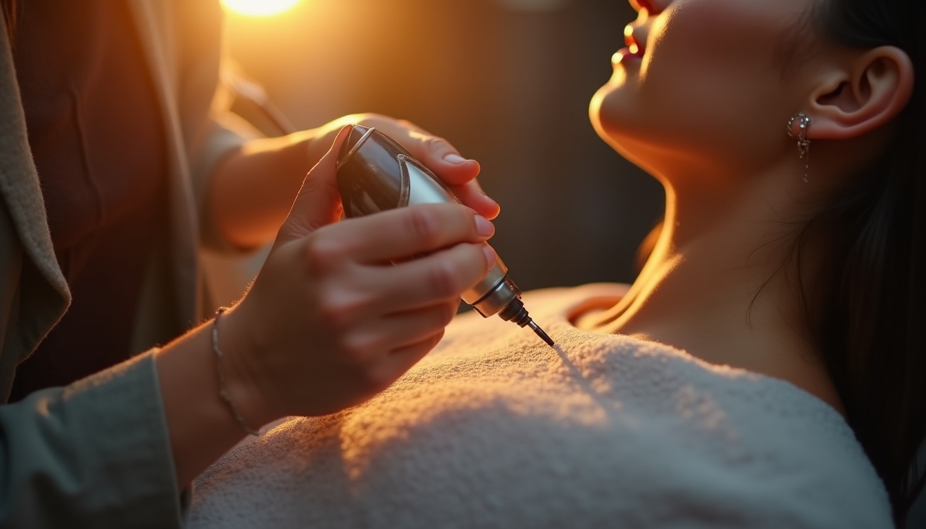 Un aparat de micropigmentare profesional pe o masă de lucru, gata de utilizare