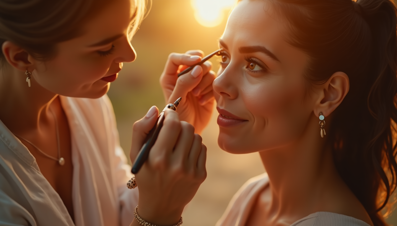 Femeie zâmbind cu pleoapele micropigmentate, având un aspect natural și definit, subliniind beneficiile micropigmentării