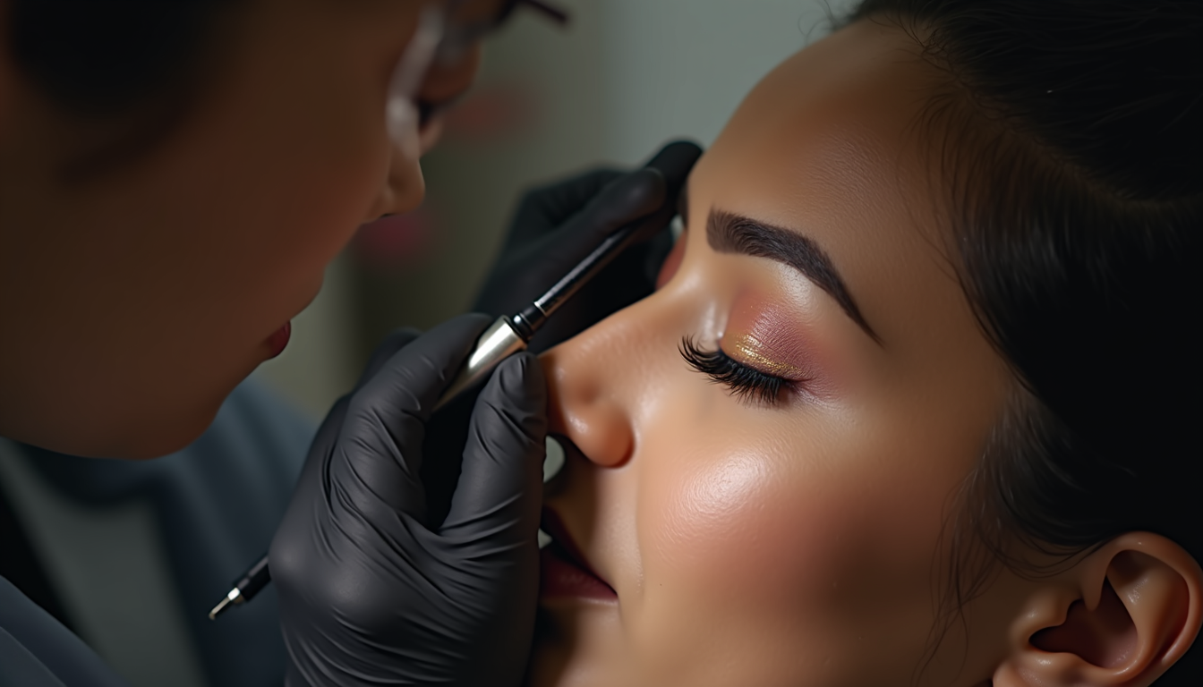 Femeie zâmbind, cu sprancene impecabile după un tatuaj de sprancene