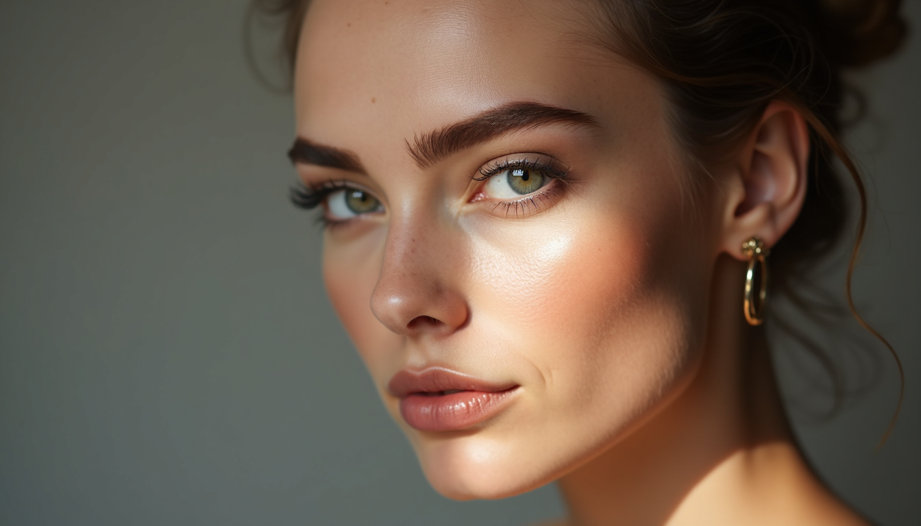 Femeie zâmbind, cu sprâncene perfect conturate, ilustrând beneficiile unui tatuaj de sprâncene, cu accent pe aspectul